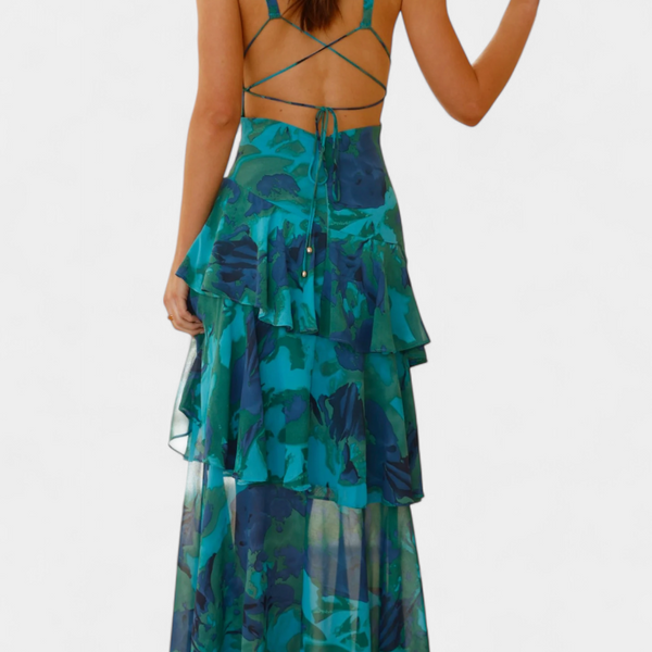 דומניקה שמלת גזה עם מחשוף V ושכבות זורמות