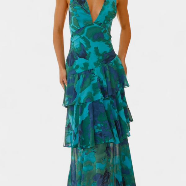 דומניקה שמלת גזה עם מחשוף V ושכבות זורמות