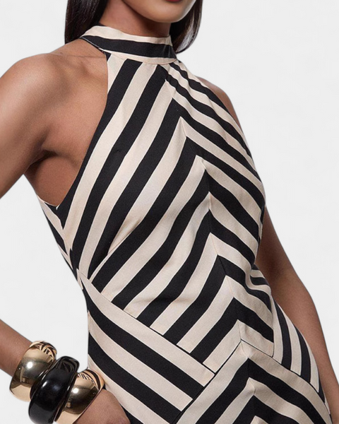 שמלת מקסי הלטר קריספינה עם פסים שוורצ' וגב פתוח