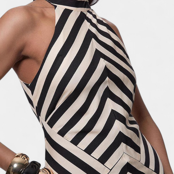 שמלת מקסי הלטר קריספינה עם פסים שוורצ' וגב פתוח