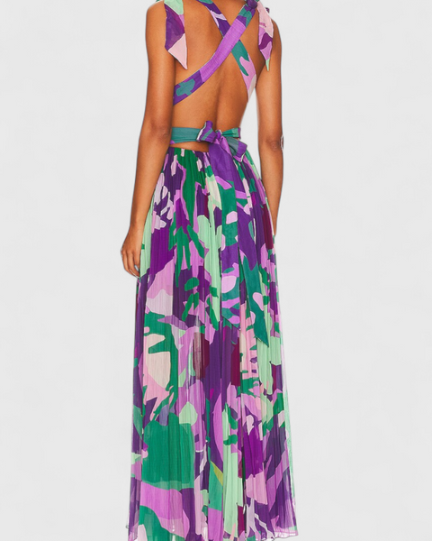 סמלת ססיל ארוכה מקופלת עם הדפס אקוורלי וגב פתוח