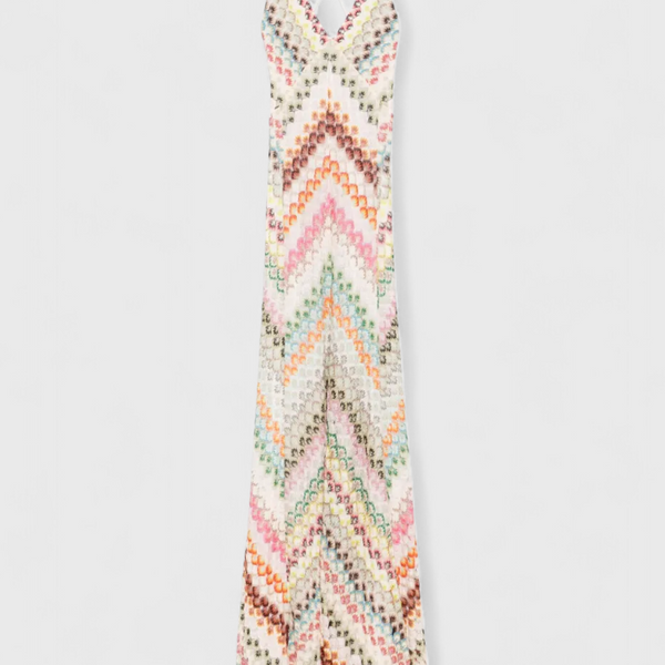 אגוסטינה שמלת תחרה ארוכה עם מחשוף V ודוגמת זיגזג