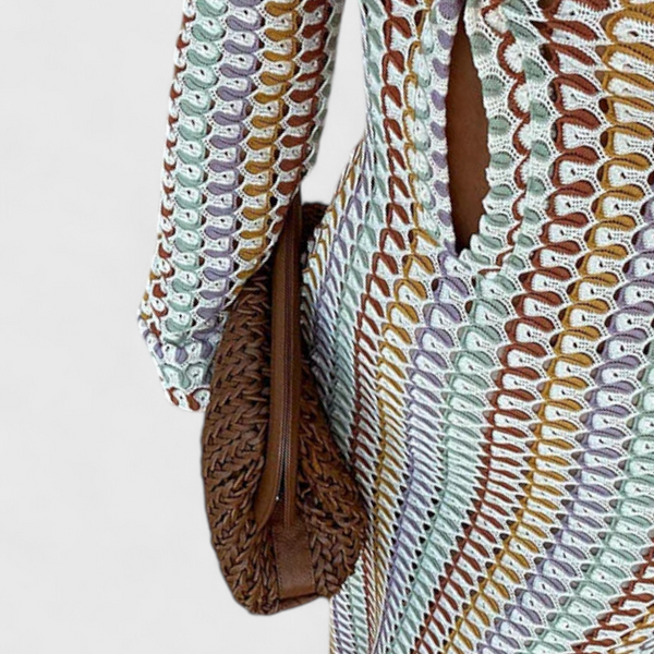 שמלות כריסנטה ארוכות מודפסות עם גלים רב-צבעוניים ושרוולים ארוכים