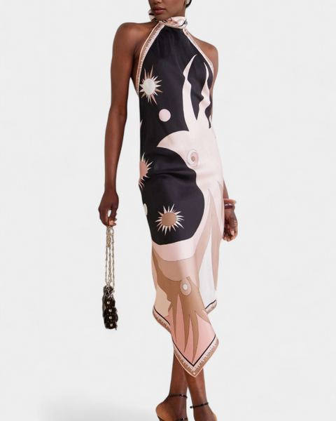 סמלת רוזנדה עם גב פתוח ודפוס אבסטרקטי