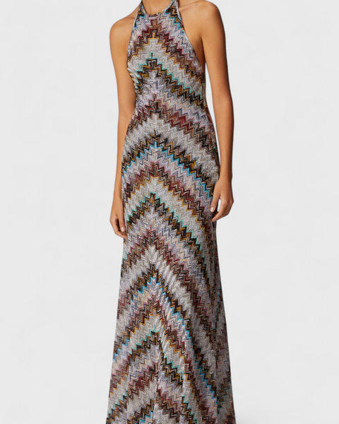 מלתחת מליסה עם צווארון הלטר וזיגזוג בגימור אירידיסנטי