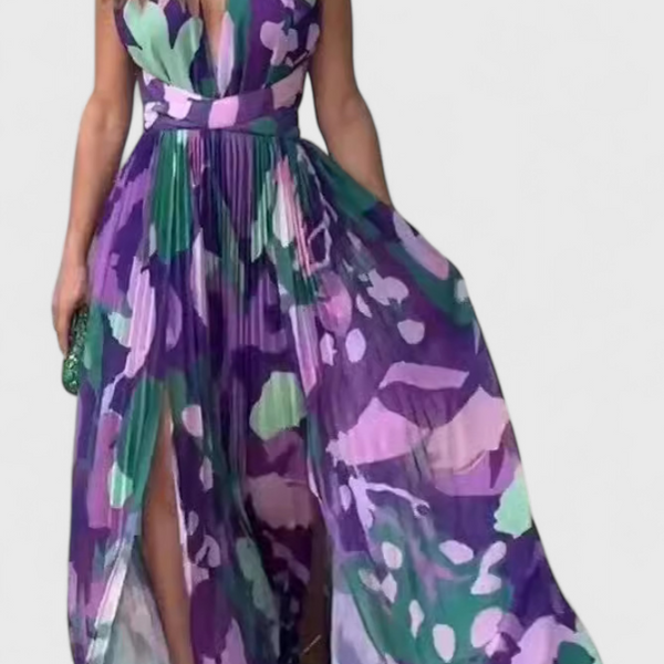 סמלת ססיל ארוכה מקופלת עם הדפס אקוורלי וגב פתוח