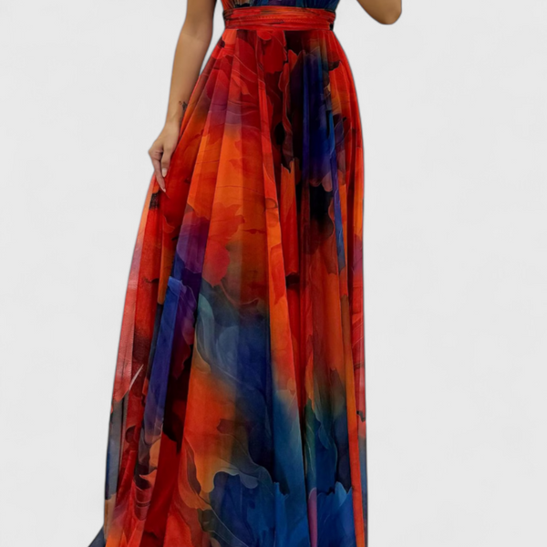 שמלות מקסי קפריס עם הדפס פרחים וסקופ הולטר