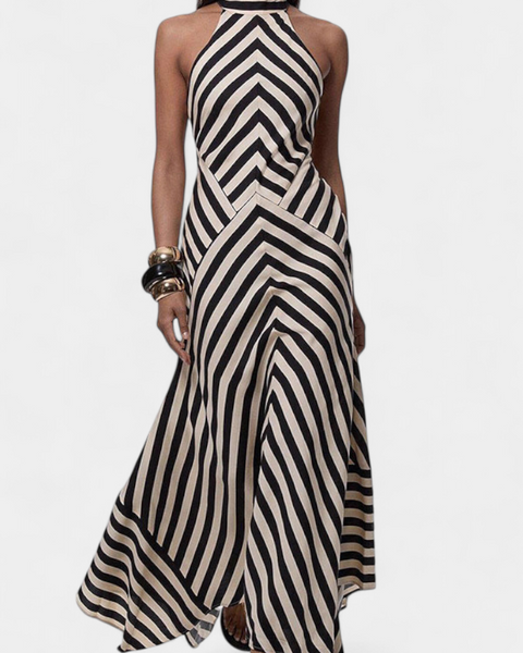 שמלת מקסי הלטר קריספינה עם פסים שוורצ' וגב פתוח