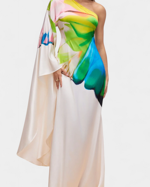 שמלות בראיל באורך אסימטרי עם שרוול אחד ודוגמא