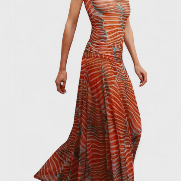 סט רטרו של סילבינה עם הדפס גל וקו זורם