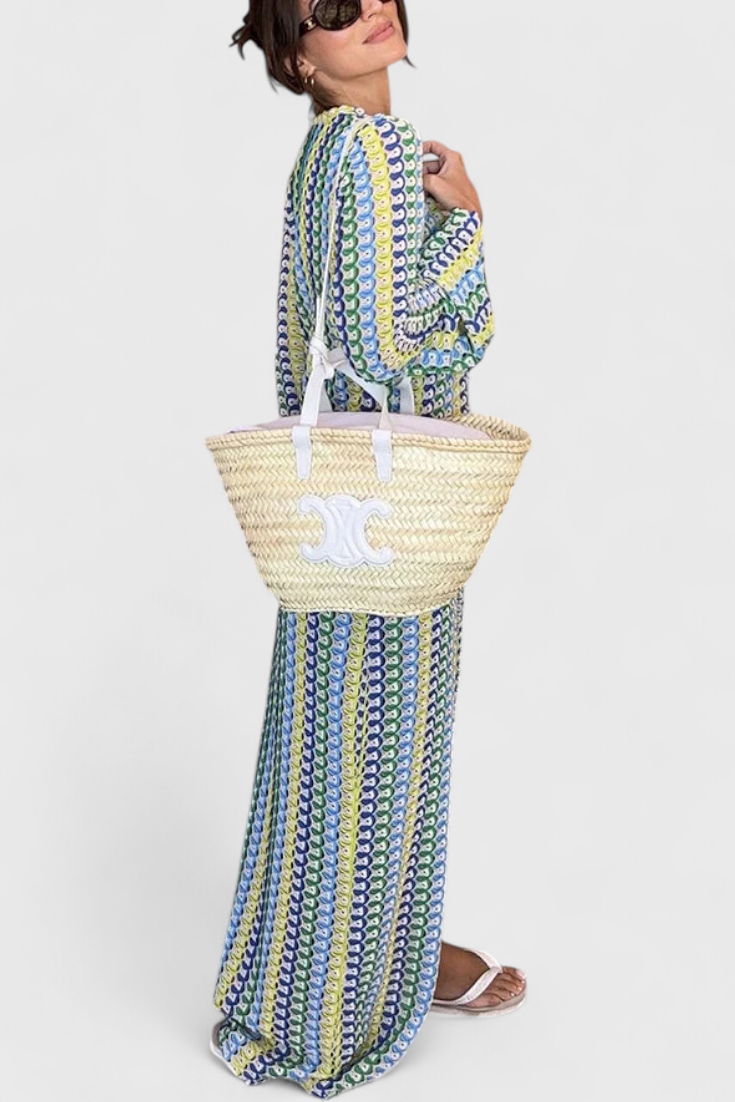 שמלות כריסנטה ארוכות מודפסות עם גלים רב-צבעוניים ושרוולים ארוכים