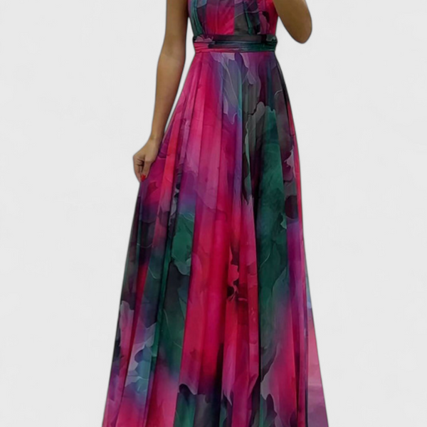 שמלות מקסי קפריס עם הדפס פרחים וסקופ הולטר