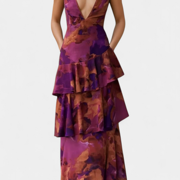 דומניקה שמלת גזה עם מחשוף V ושכבות זורמות