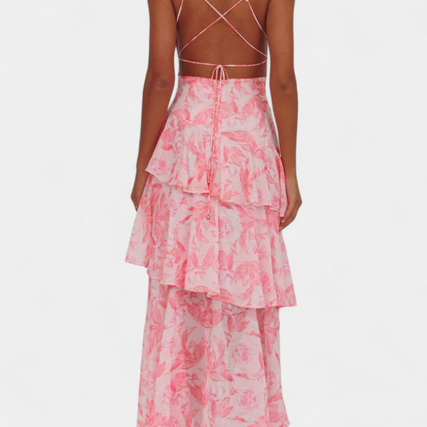 דומניקה שמלת גזה עם מחשוף V ושכבות זורמות