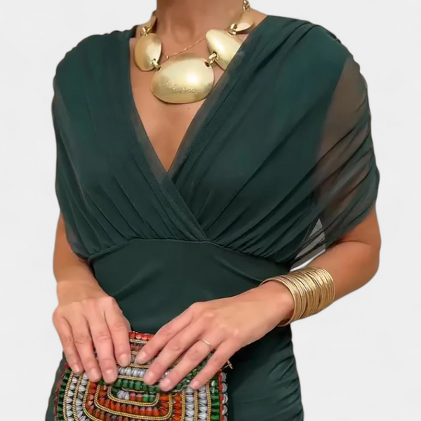 אלונדרה שמלה ארוכה עם הדפס פרחוני פנטזיה וצווארון בצורת V