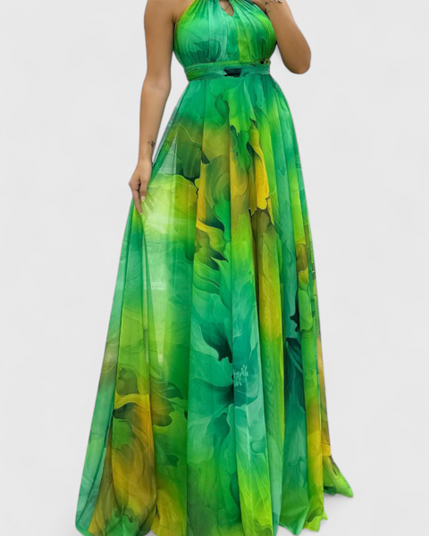 שמלות מקסי קפריס עם הדפס פרחים וסקופ הולטר