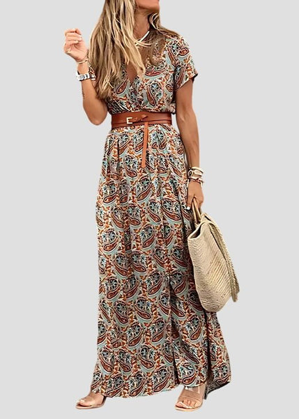 אניסה | שמלת בוהו ארוכה עם מותן מקופלת