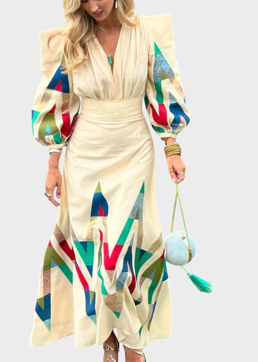 Eleni - סט דו-חלקי עם צווארון V מודפס