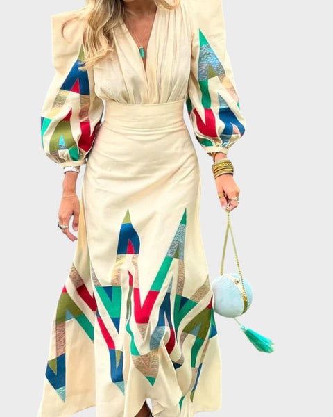 Eleni - סט דו-חלקי עם צווארון V מודפס