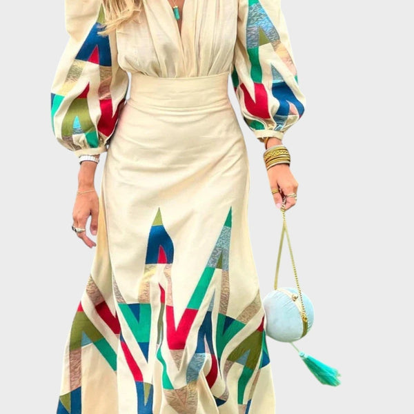 Eleni - סט דו-חלקי עם צווארון V מודפס