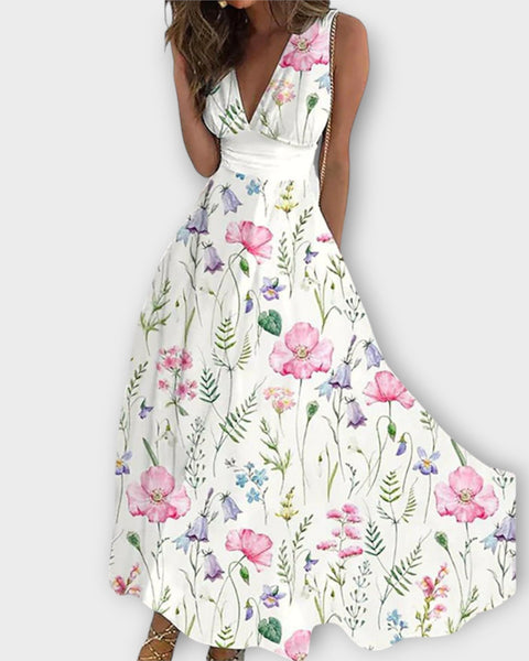 שמלת רומי עם דוגמה פרחונית - שמלת וי אלגנטית