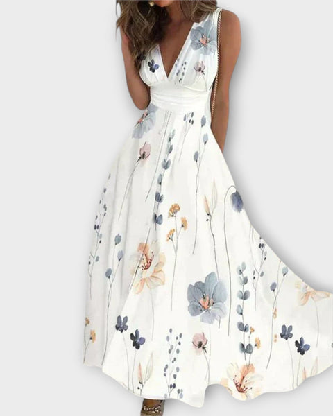 שמלת רומי עם דוגמה פרחונית - שמלת וי אלגנטית