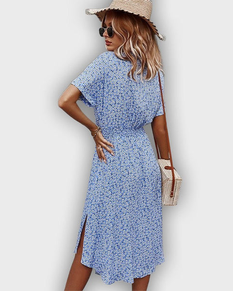 שמלת קיץ מידי קז'ואל עם מותן מתכווננת ועיצוב פרחים