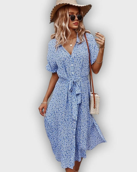 שמלת קיץ מידי קז'ואל עם מותן מתכווננת ועיצוב פרחים