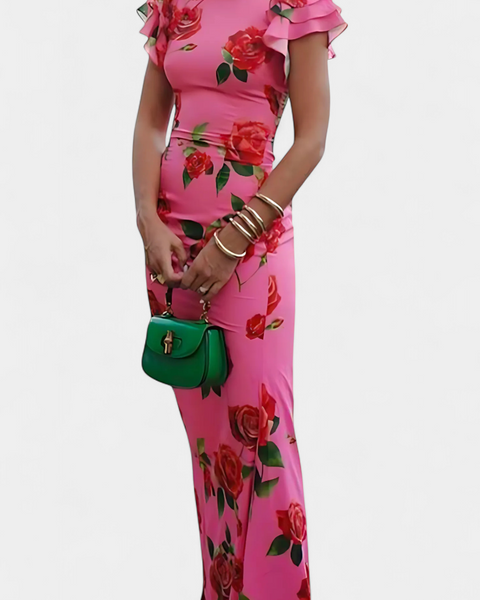 מאירה שמלת קיפאו עם הדפס ורדים אלגנטי