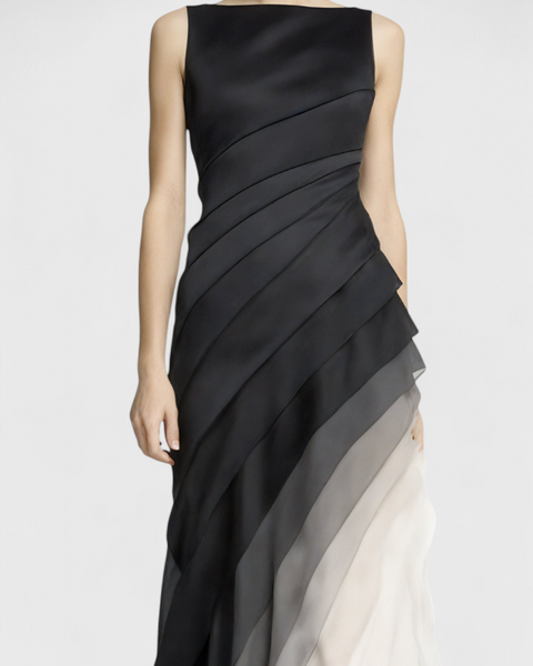 אנגלה שמלת דגרד בשכבות עם מחשוף סירה וסילואט רך