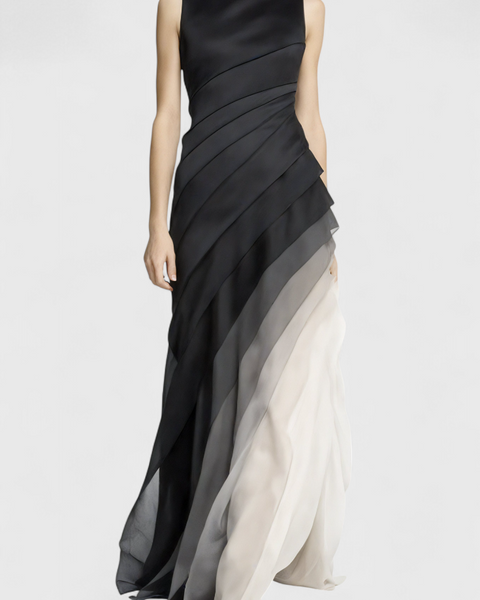 אנגלה שמלת דגרד בשכבות עם מחשוף סירה וסילואט רך