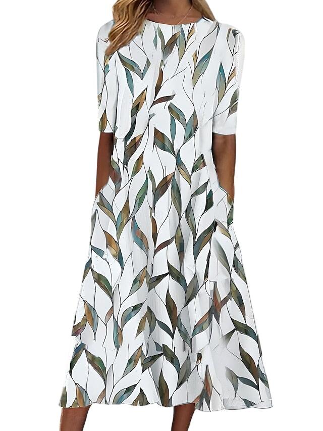 האריטה | שמלת קיץ מידי עם פרחים חופיים ו קו צוואר עגול