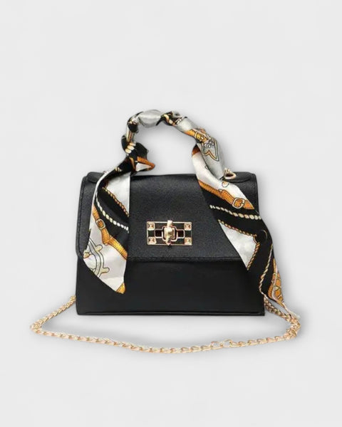 תיק יד עור חום אלגנטי עם סגירת זהב