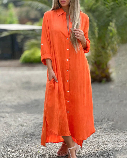 Alaina - שמלת פשתן קז'ואל עם כפתורים קדמיים