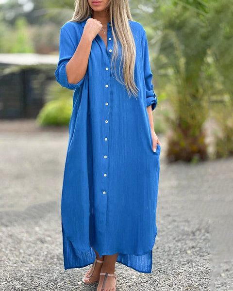 Alaina - שמלת פשתן קז'ואל עם כפתורים קדמיים