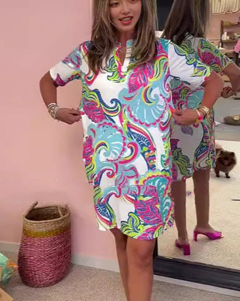 Heloise - שמלה צבעונית עם הדפס ומחשוף V