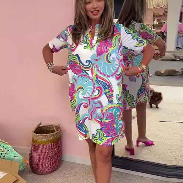 Heloise - שמלה צבעונית עם הדפס ומחשוף V