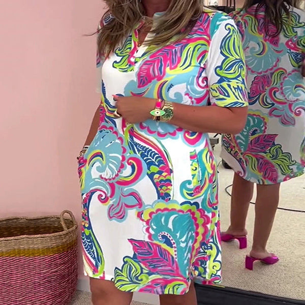 Heloise - שמלה צבעונית עם הדפס ומחשוף V