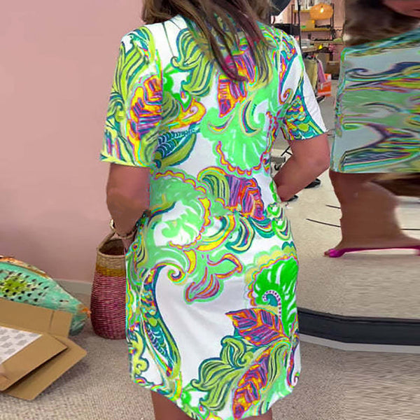 Heloise - שמלה צבעונית עם הדפס ומחשוף V