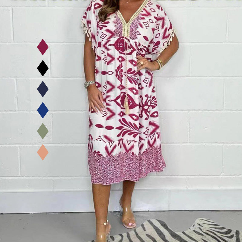 Alyex - שמלת קז'ואל מודפסת עם מפתח V