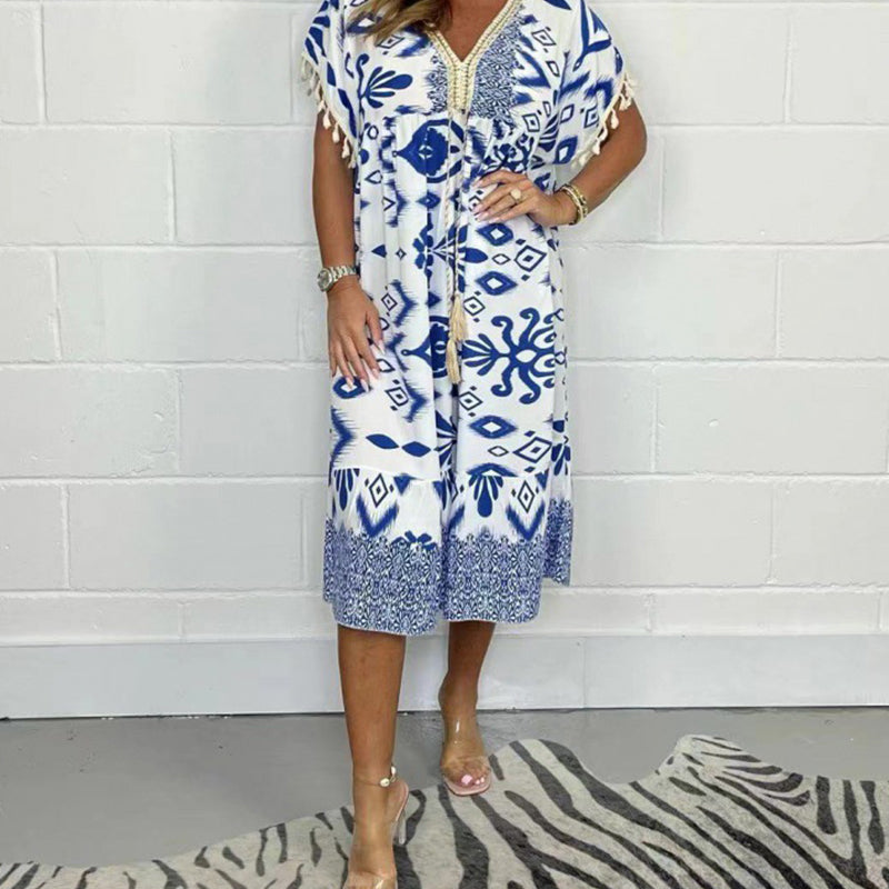 Alyex - שמלת קז'ואל מודפסת עם מפתח V