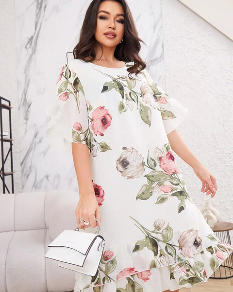 Merita - שמלת שיפון אופנתית עם עלי כותרת