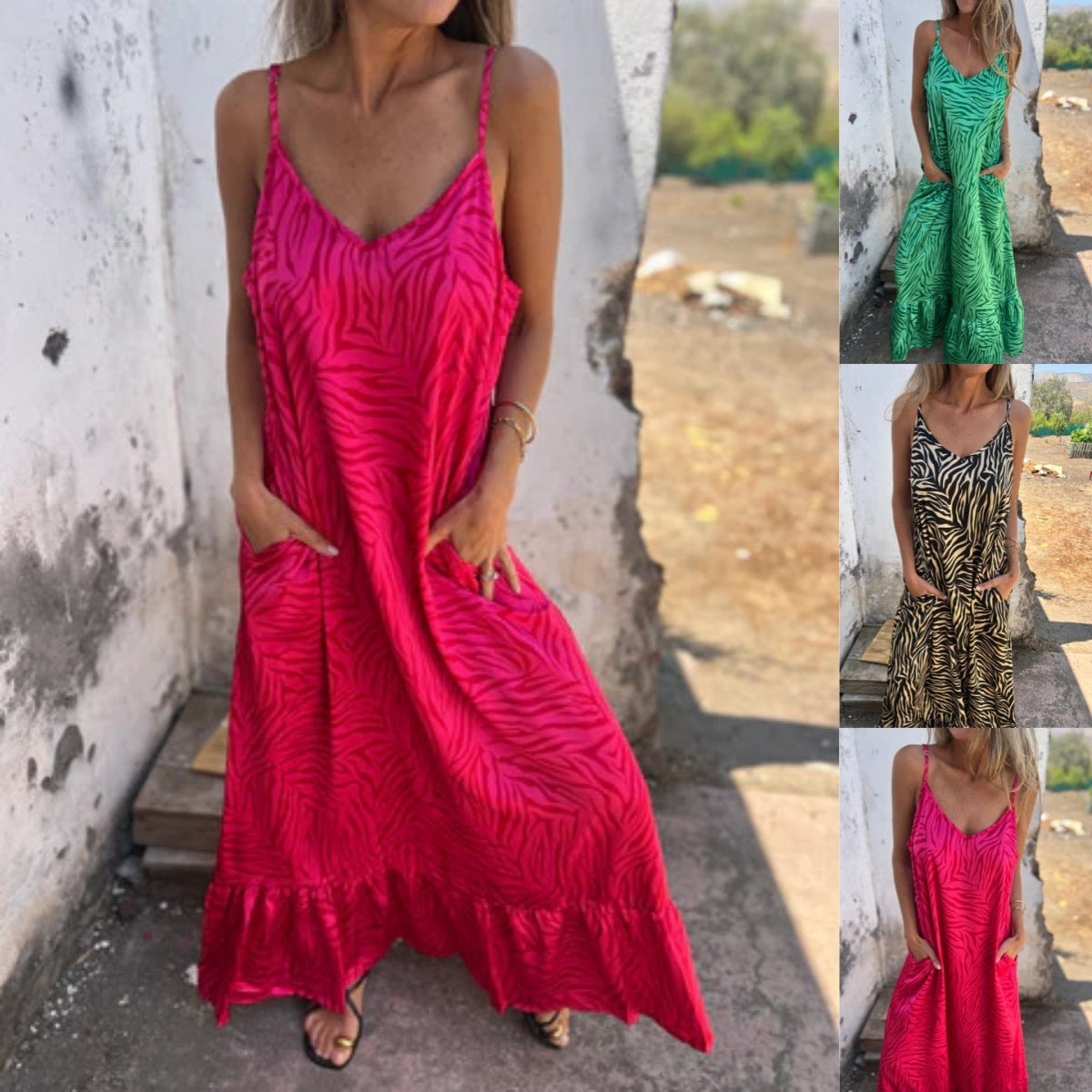 Timera – שמלת מקסי עם פסים והדפסים