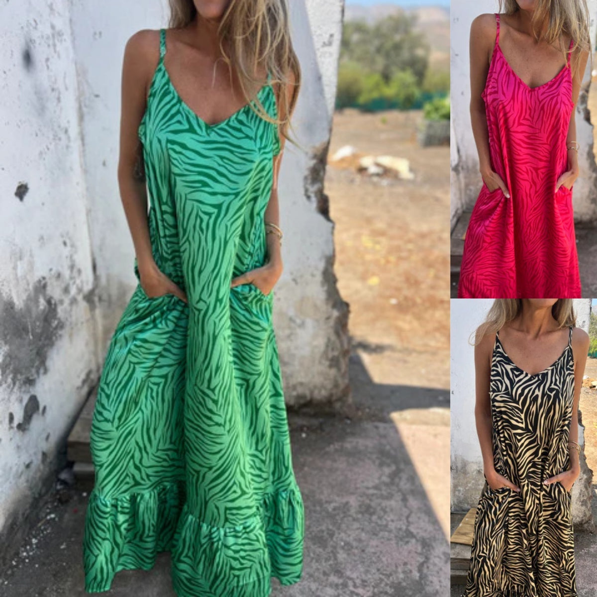 Timera – שמלת מקסי עם פסים והדפסים