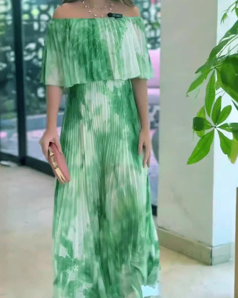 Vinelia - שמלת פלאטד מודפסת עם מחשוף ללא כתפיים