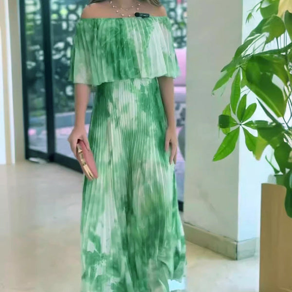 Vinelia - שמלת פלאטד מודפסת עם מחשוף ללא כתפיים