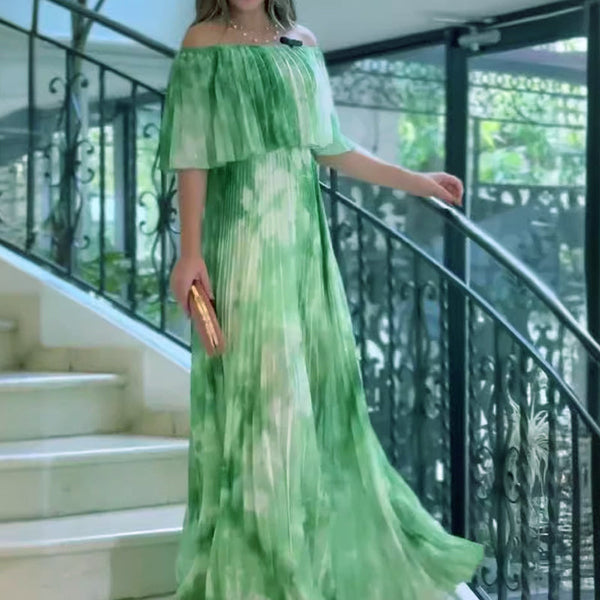 Vinelia - שמלת פלאטד מודפסת עם מחשוף ללא כתפיים