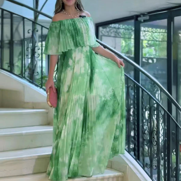 Vinelia - שמלת פלאטד מודפסת עם מחשוף ללא כתפיים