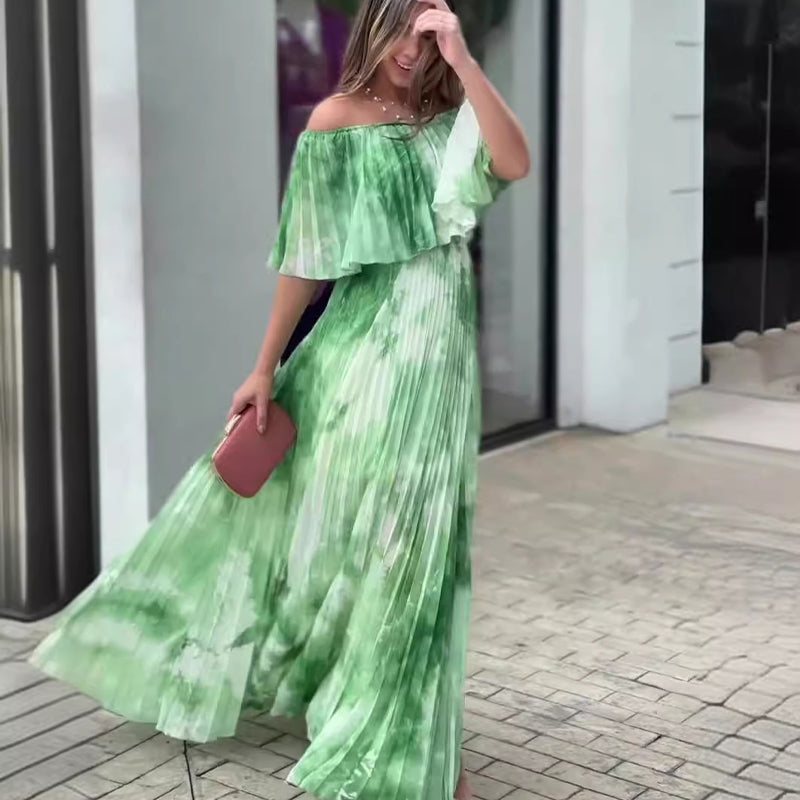 Vinelia - שמלת פלאטד מודפסת עם מחשוף ללא כתפיים