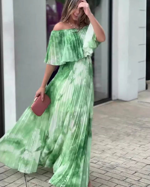 Vinelia - שמלת פלאטד מודפסת עם מחשוף ללא כתפיים